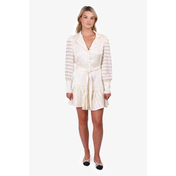 Alexis White Renita Sheer-Panel Long Sleeve Button Front Mini Dress Size Small - Picture 1 of 8